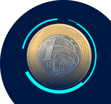 Moeda de 1 real dentro de um círculo azul