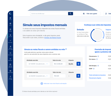 Tela do Simulador de Impostos da Plataforma