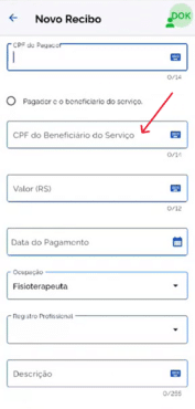 App Receita Saúde: preenchimento do CPF do beneficiário