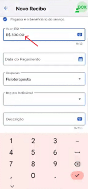 App Receita Saúde: preenchimento do valor do serviço médico
