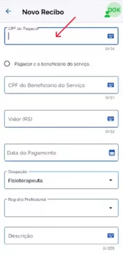App Receita Saúde: preenchimento do CPF do pagador