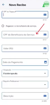 App Receita Saúde: preenchimento do CPF do beneficiário